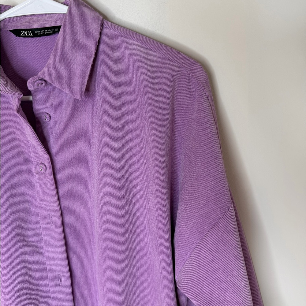 Zara Purple Lilac Casual Corduroy Button Front Oversized Shirt Jacket Shacket XS - Picture 7 of 16